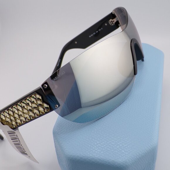 Swarovski Crystal Detail Mirrored Rimless Shield, Lightweight Wraparound SK0364 main image 10